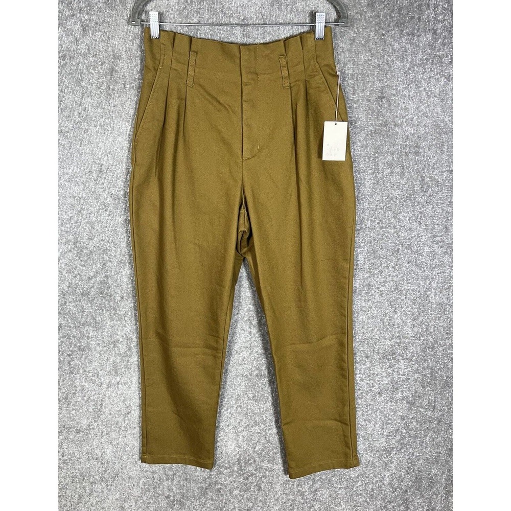 A New Day Pleated Denim Trouser Pants Womens Size 6 Stretch Olive Pockets NWT